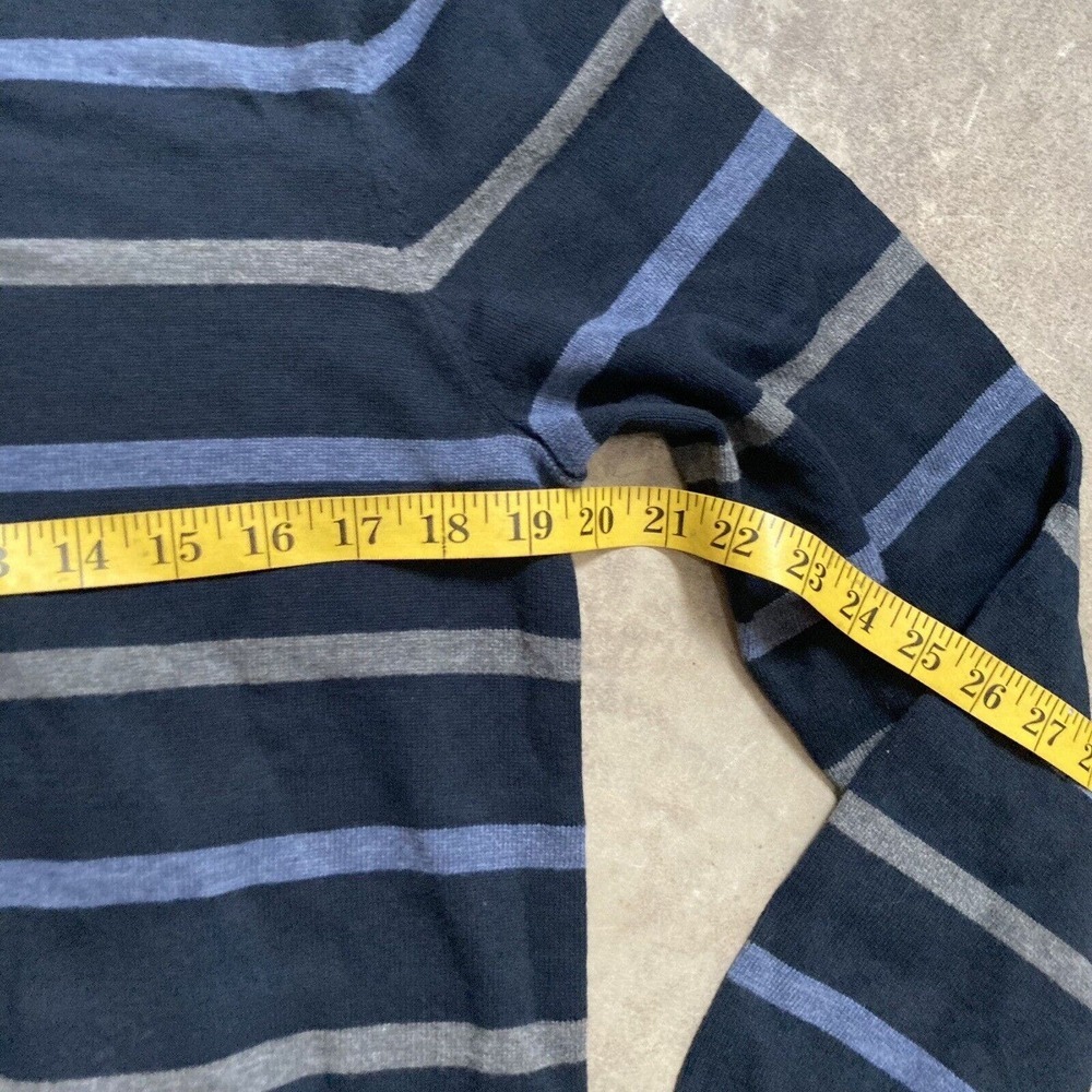 Bowen Wright Sweater Mens Size Medium Striped V Neck Blue Gray Cotton - Picture 3 of 11
